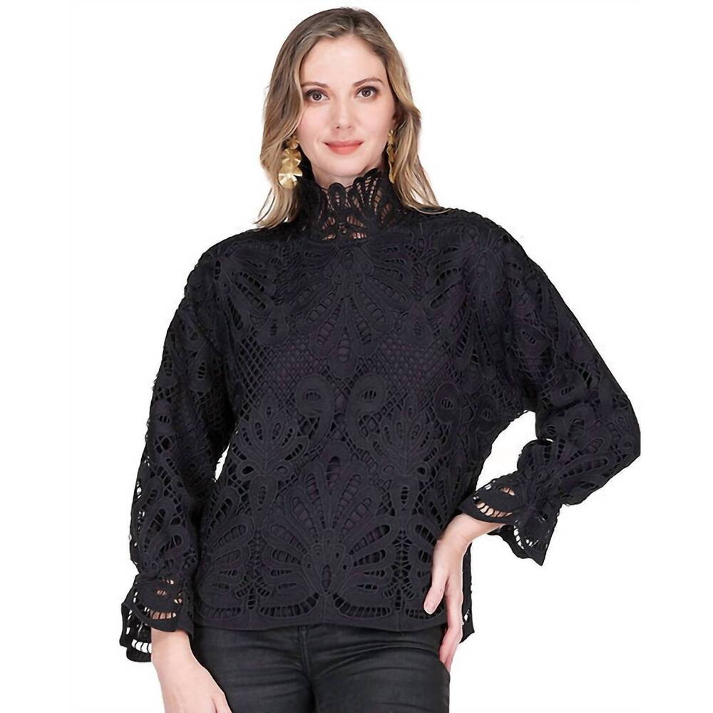 NEW JADE & JOY JOY lace mock neck top in black